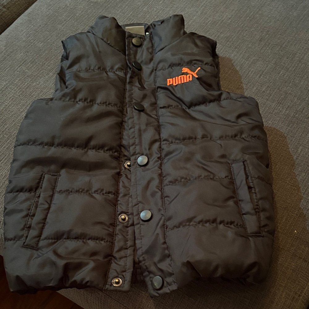 Puma Black Quilted Vest with Orange Detail